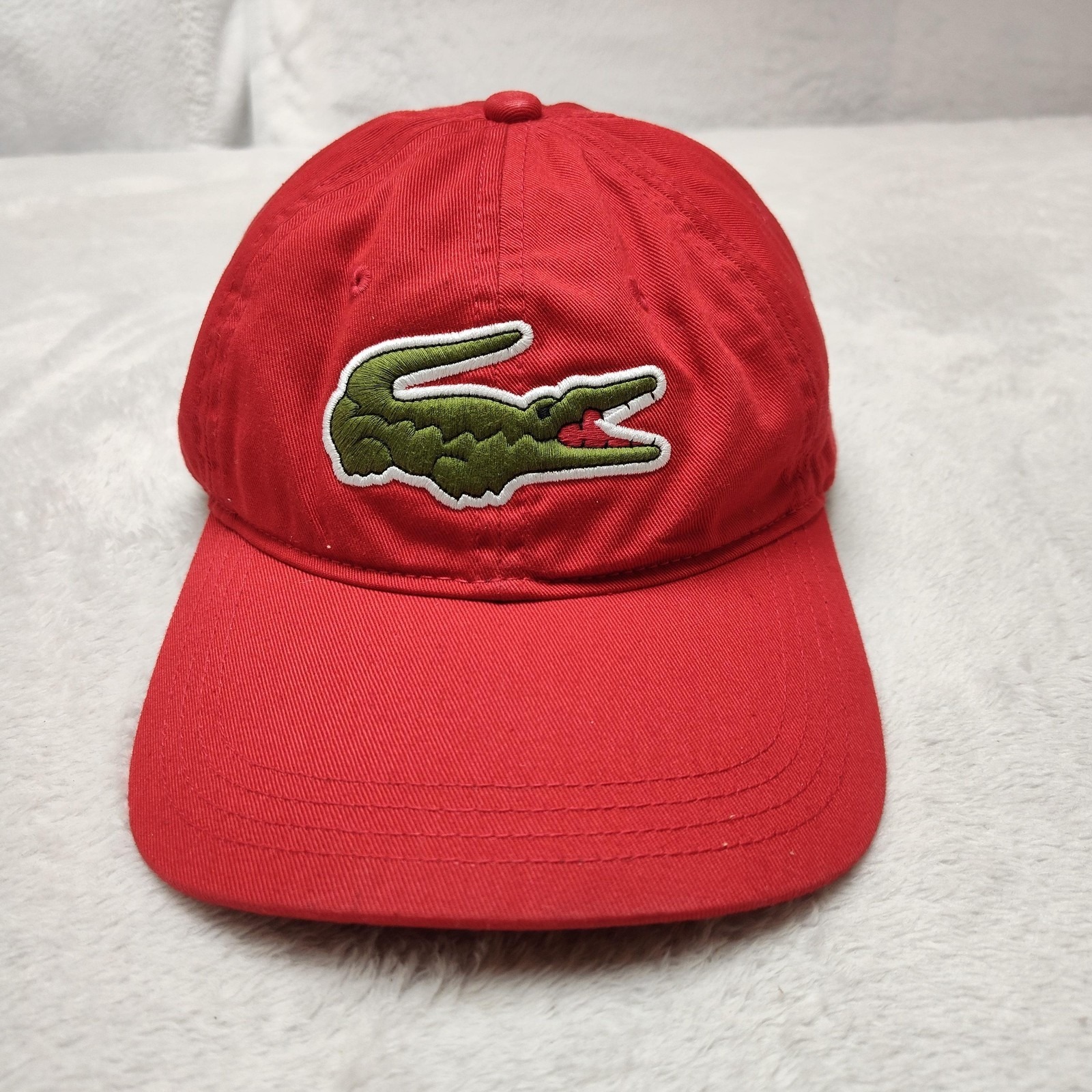 Lacoste Hat Cap Strap Back Mens One Size Red Cotton Twill Leather Strap